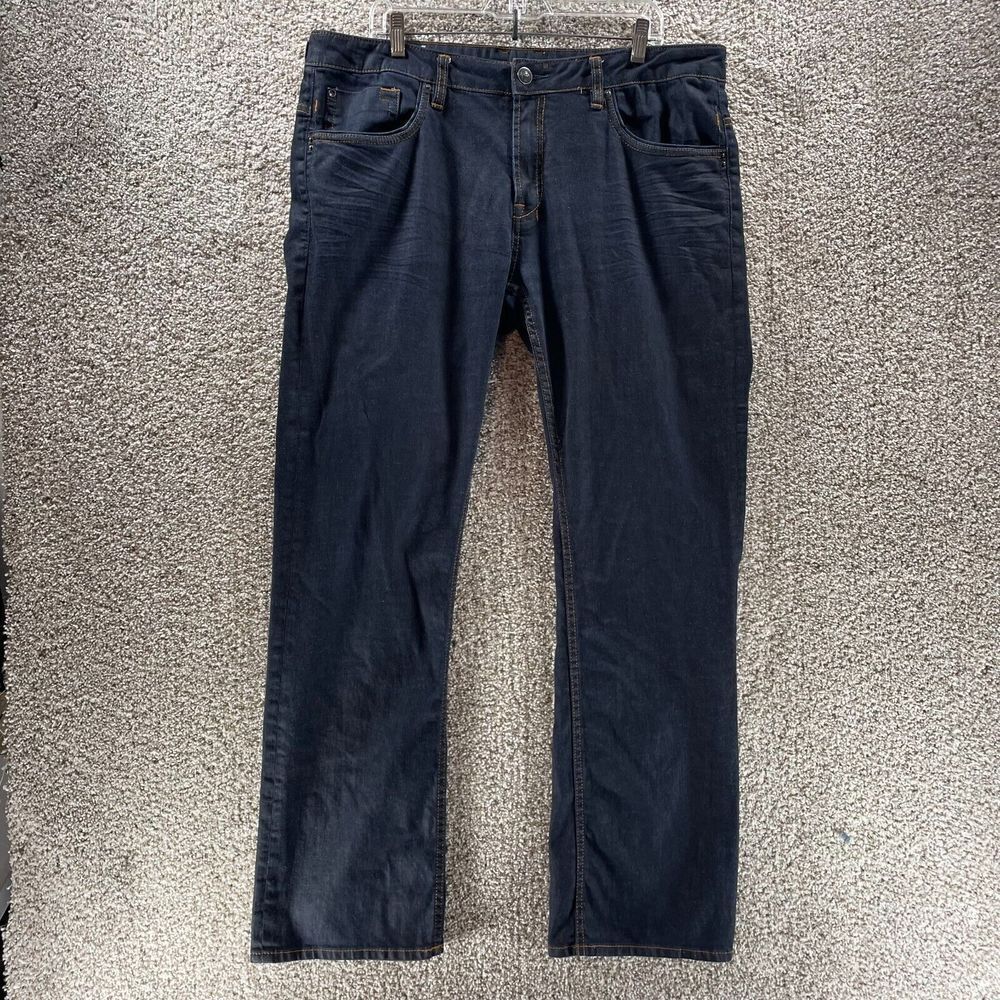 Buffalo David Bitton Jeans Mens 38x34 Six X Slim Straight Stretch Dark Wash Logo